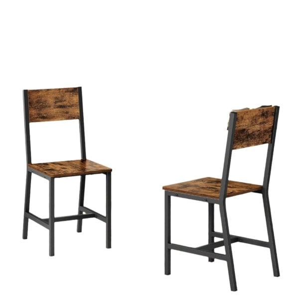 Modcraft Set of 2 Industrial Dining Chairs with Steel Frame and Rustic Brown Particleboard Seats