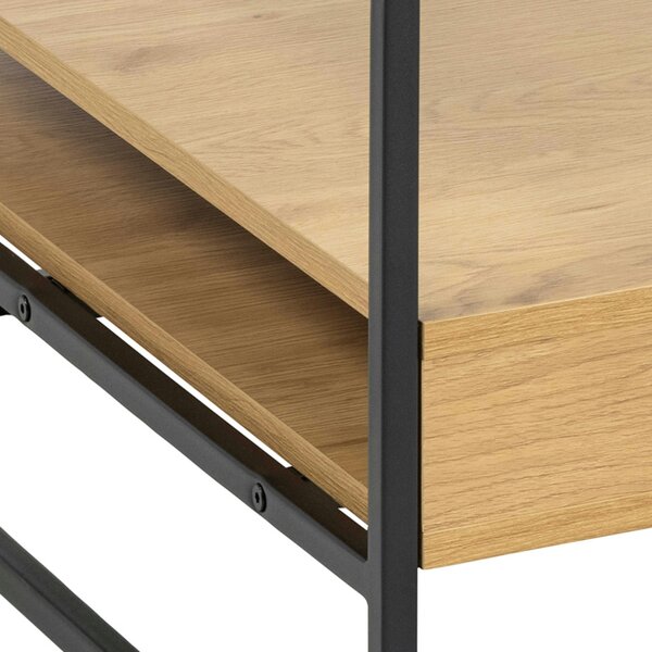 Wyld Haus Wrenna Black and Natural Oak Effect Square Coffee Table 2 Shelves Glass Top