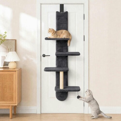 PawHut Door Hanging Cat Shelf, 4-Level Over Door Cat Climber with Platforms