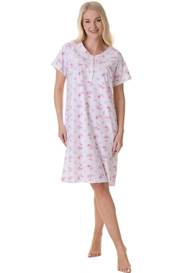 Camille Womens 100% Cotton Luxury Porcelain Floral Short Sleeve Nightdress 