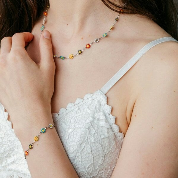 The Colourful Aura Silver Colourful Daisy Sun Flower Charms Indie Summer Boho Choker Necklace