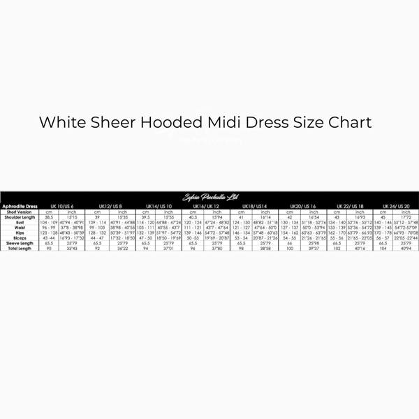 White Sheer Hooded Midi Dress Size Chart