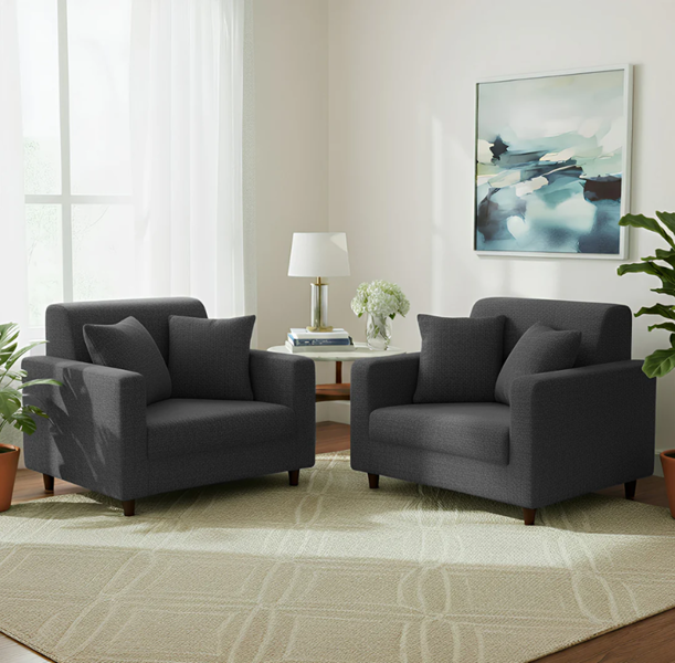 Anyseat 1 Seater Sofa Cover Plain Dark Grey Style and Protection For Living Room Sofa Chair Elastic Stretchable Slipcover