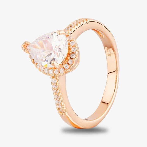 Starbright Rose Pear-Cut Cubic Zirconia Halo Shouldered Ring R6163 3A RGP
