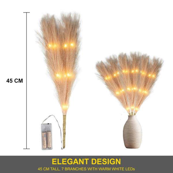 45cm to 100cm Champagne Pampas Grass with Warm White LEDs, Battery-Operated Decorative Stem image 8