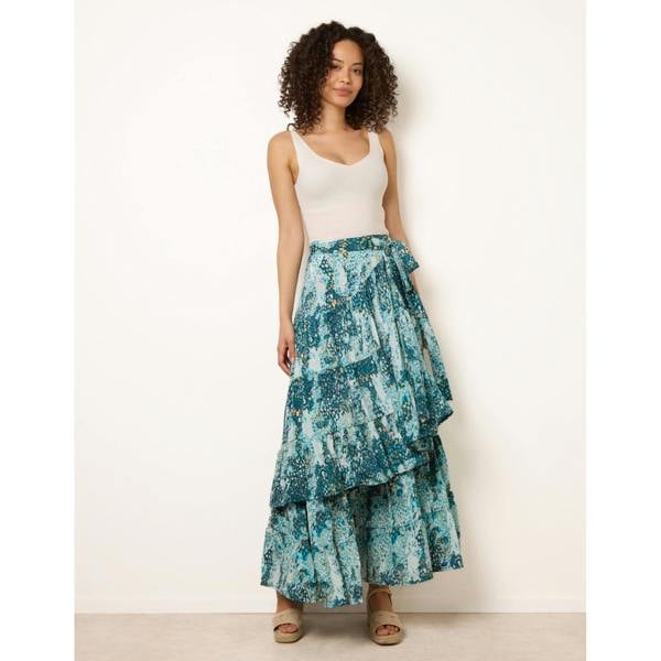 Blue Vanilla Wrap Metallic Tiered Skirt