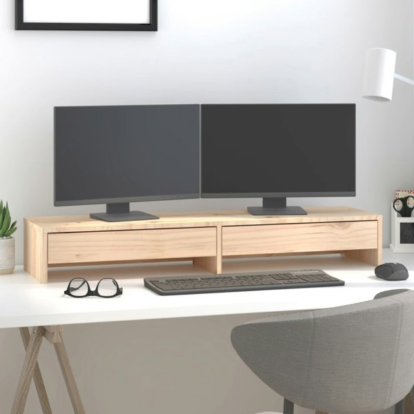 Berkfield Monitor Stand 100x27x15 cm Solid Wood Pine