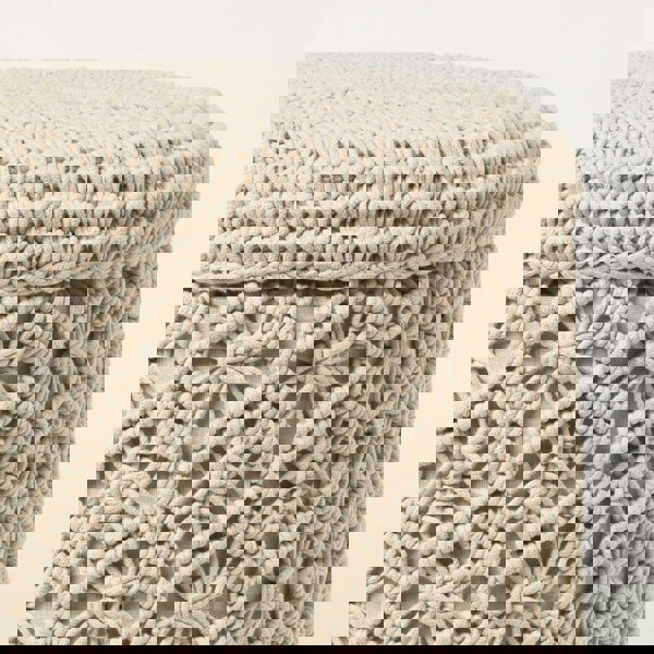 HOMESCAPES Indy Macrame Storage Footstool - 43 cm Tall