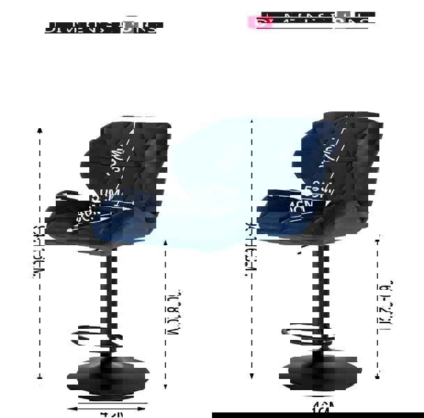 Modcraft Set of 2 Velvet Blue Bar Stools – Adjustable Swivel Dining Chairs with Footrest & Black Steel