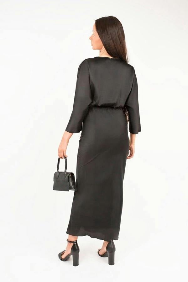 Kylie V-neck Twist Front Midi Dress - Black