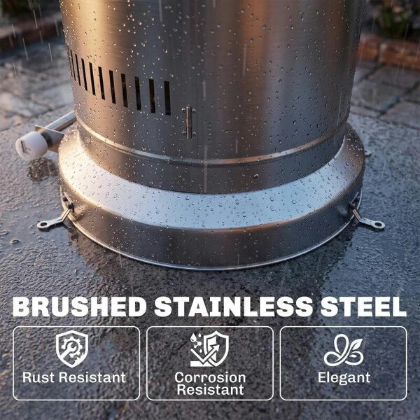 Bobobiy Gas Patio Heater, 13 kW Stainless Steel Portable Propane Outdoor Heater with Pulse Ignition, Tip-over Protection, Silver