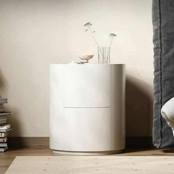 Farooq Round Bedside Table, White-Weilai Concept