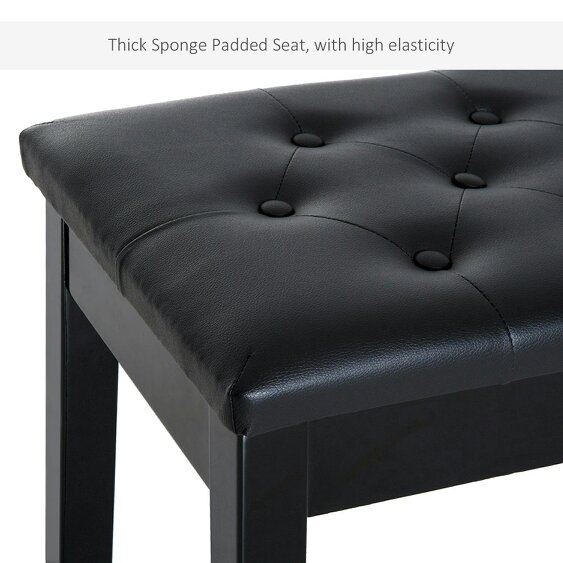 Wyld Haus Milara Faux Leather Black Upholstered Piano Bench With Storage Compartment Diamond Tufted Lid