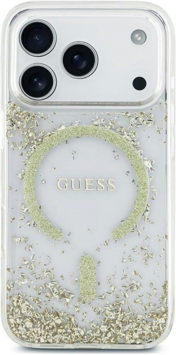 Guess Resin Bottom Glitter Case with MagSafe for iPhone 17/18 Pro 6.3" Clear Gold - GUHMP18LRGRGED