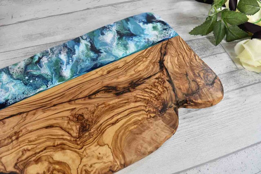 Large Charcuterie Serving Board 50cm - Rustic Olive Wood with Resin Art Large Charcuterie Serving Board 50cm