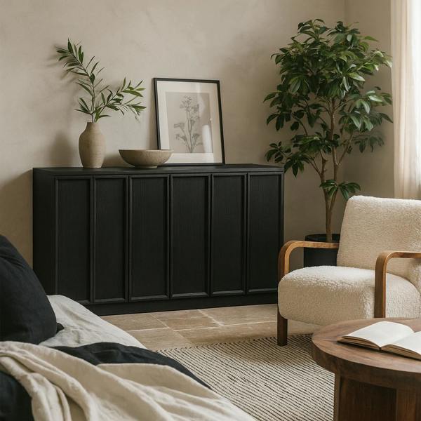 Wyld Haus Dali Black Wood 3 Panelled Door Sideboard