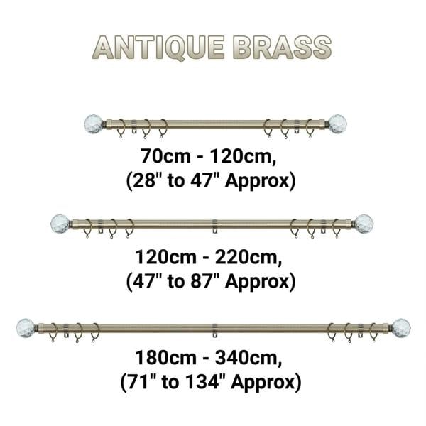 A.Unique Home Gem Crystal Extendable Curtain Pole (25/28mm) (Antique Brass,70cm - 120cm)