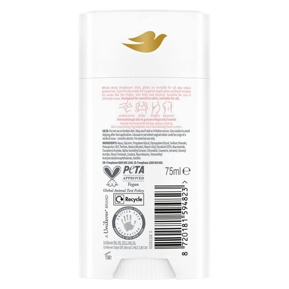 Dove Whole Body Deodorant Stick Long Lasting Fresh Raspberry & Rose, 75ml