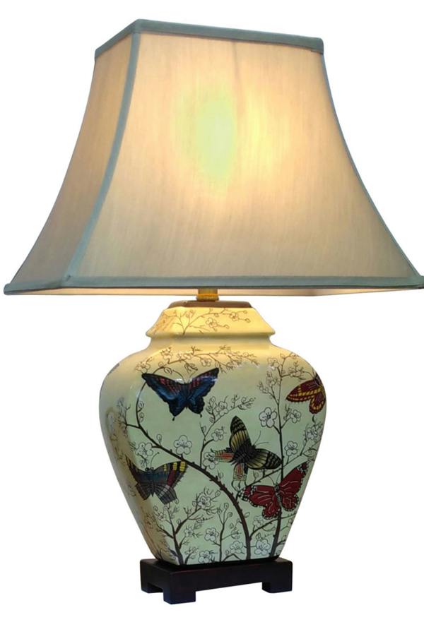 Cream Butterfly Oriental Chinese Ceramic Porcelain Table Lamp