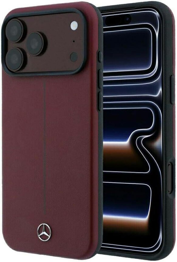 Mercedes Leather Semi Wrap Iconic Line Case with MagSafe for iPhone 17/18 Pro Max 6.9" Burgundy - MEHMP18X25PFWSTR