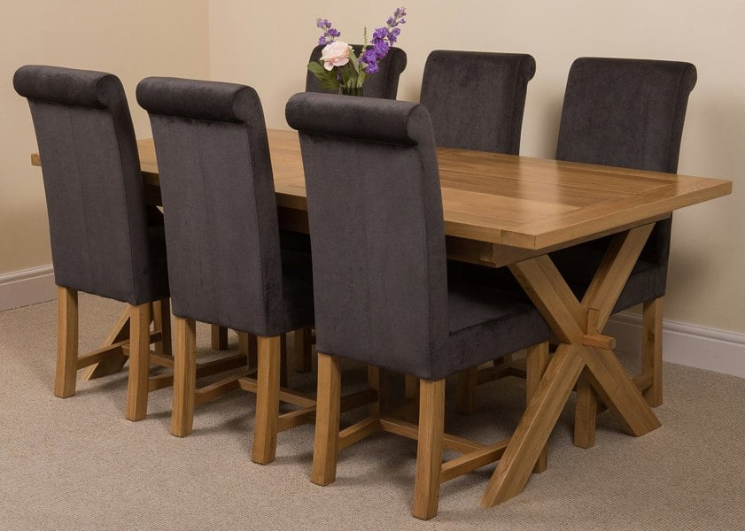 That's Furniture Vermont Cross Leg Oak Extending Dining Table with Washington Fabric Chairs