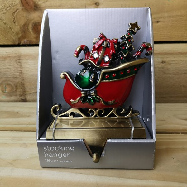 Samuel Alexander 16cm Premier Present Filled Sleigh Christmas Stocking Hanger in Red and Green