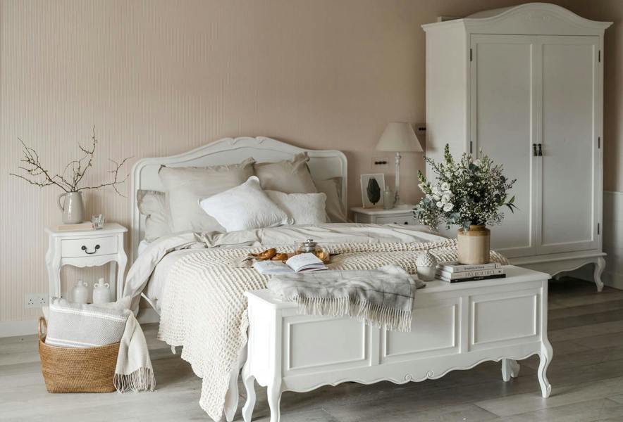 Statement Furniture Juliette White Bed Frame French Style with Wooden Headboard 3ft 4ft6 5ft 6ft