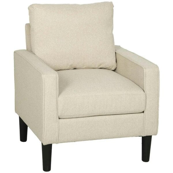 Accent Chair, Removable Pillow Linen Armchair with Comfy Spring Cushion for Living Room, Bedroom, Study, Cream