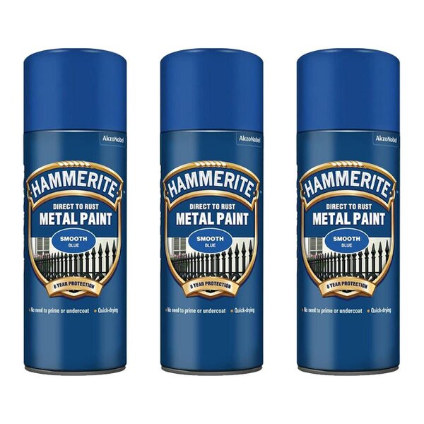 Hammerite 3X Hammerite Smooth Blue Spray Paint 400ml