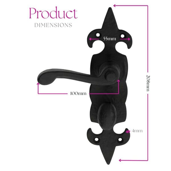 EDH Door Hardware Black Cast Iron Fleur-de-Lys Bathroom Door Handles – Antique Privacy Lever Set