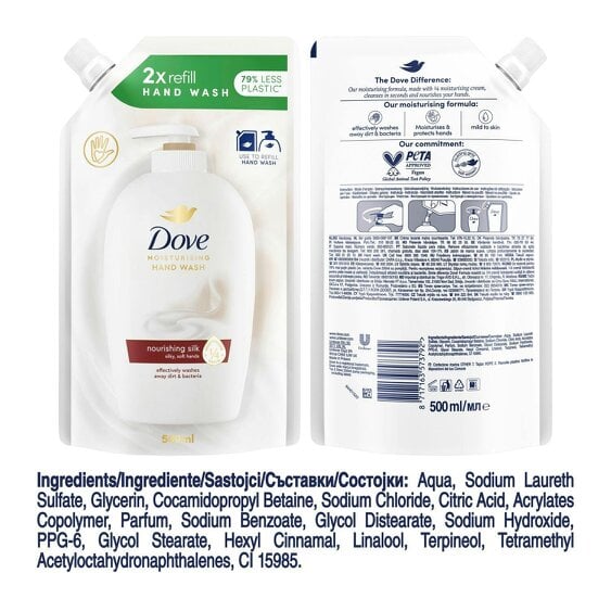 Dove Moisturising Hand Wash Silky Soft Eco-Refill 500ml, Nourishing Silk