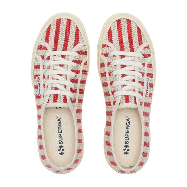Superga Womens/Ladies Striped Flat Trainers - Red/Off White - 