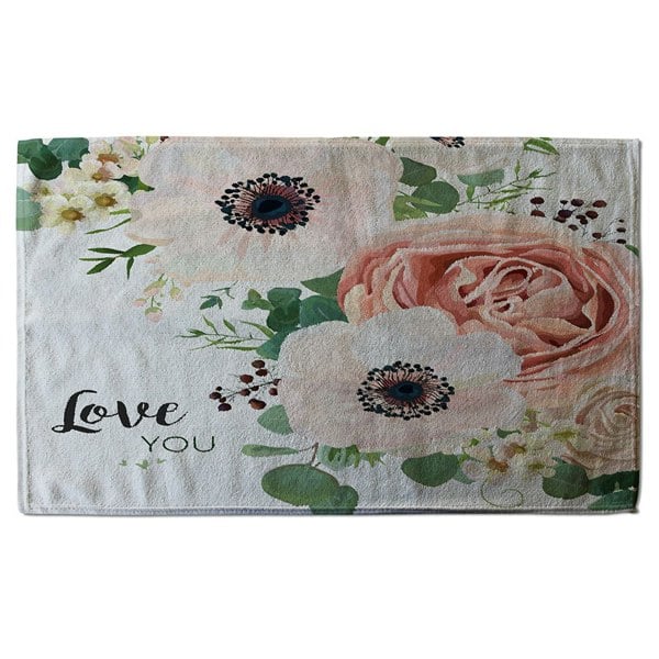 Benjamin Tate Design Garden Flower, Pink Peach Rose, White Anemone (Bath Towel)