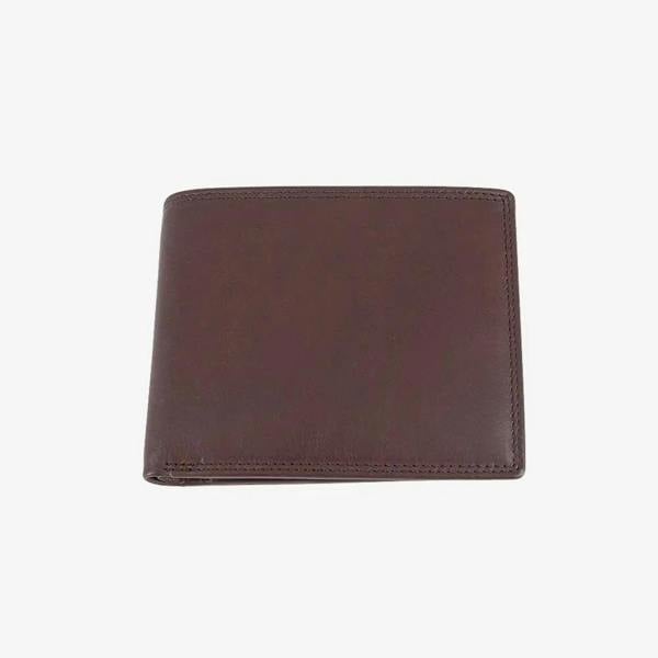 Top view of Dark Brown leather wallet on a white background