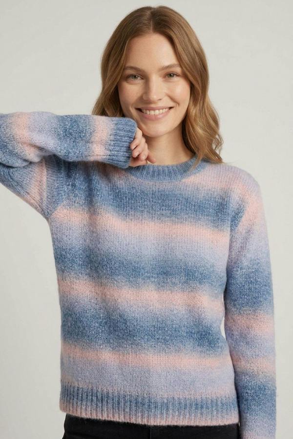 Blue | Striped Textured Relaxed Jumper