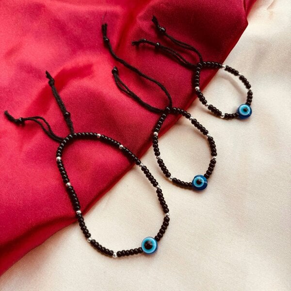 The Colourful Aura Adjustable Black Beads Evil Eye Bracelet For new borns and adults
