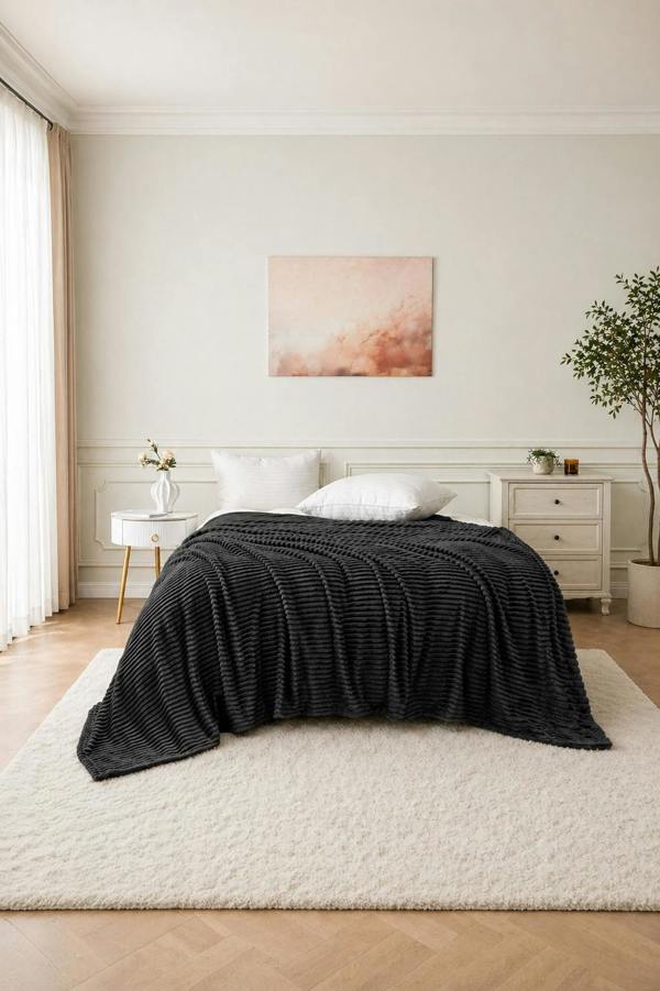 Dyzi Large Supersoft Ribbed Jacquard Fleece Throw Blanket 200 x 240cm