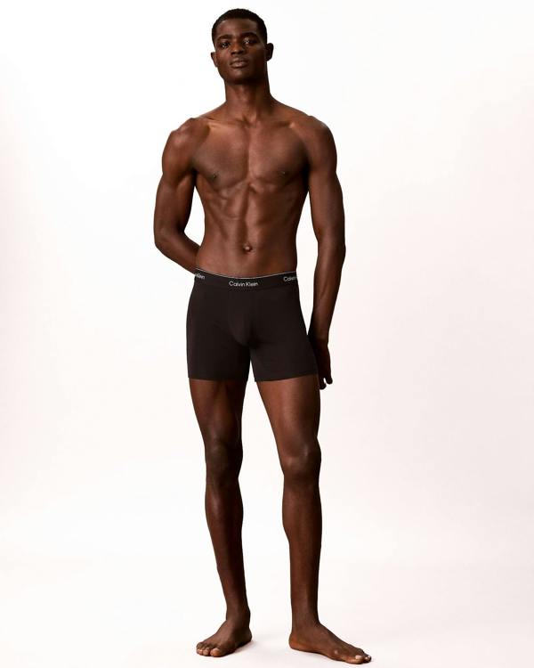 Calvin Klein 3 Pack Icon Cotton Stretch Mens Boxer Briefs - Black/Prep Emblem Goji Berry/Grisai