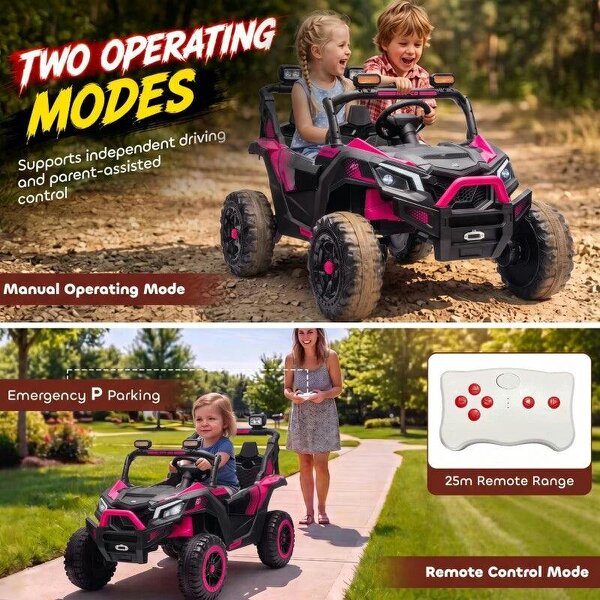24V 2 Seater Ride On Truck Car for Big Kids with Remote Control, Dual Motors, 4-Wheel Suspension for Ages 3-8, Pink