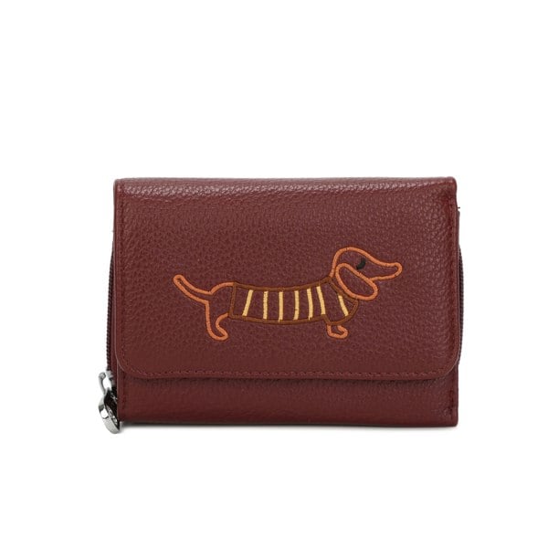 Kitise Dachshund Dog Embroidery Trifold Snap Coin Purse Wallet