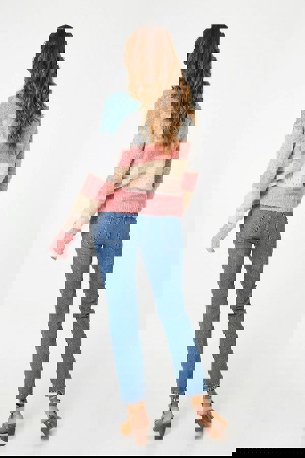 Pink | Striped Textured Long Sleeve Jumper
