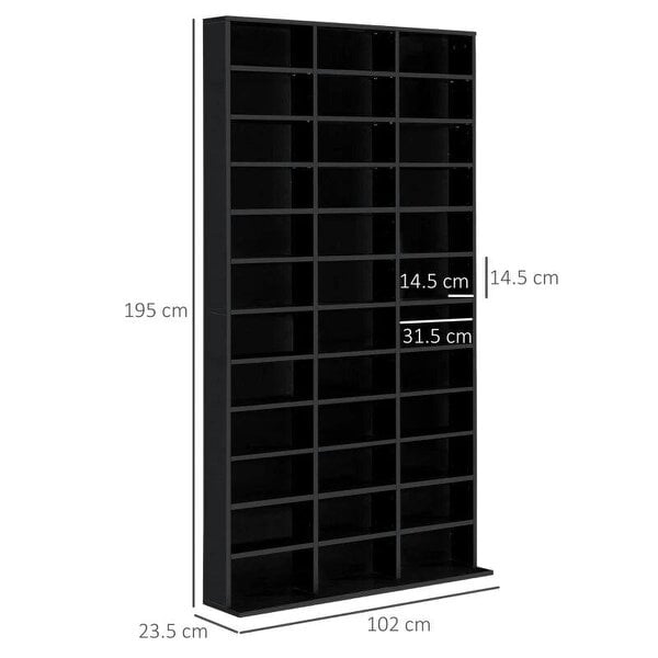 Bobobiy 1116 CD/ 528 DVD Storage Unit, Media Storage Shelf, Wooden Display Unit with Adjustable Shelves, 102 x 195 cm, Black