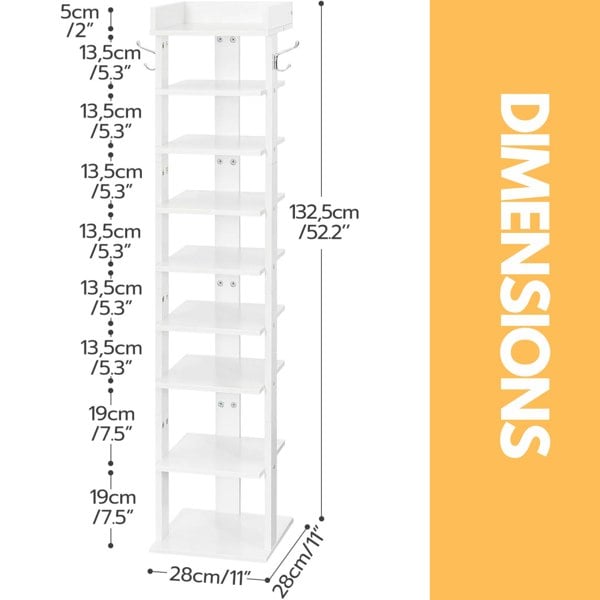 Rafaelo Mobilia 9 Tier Shoe Rack Narrow White