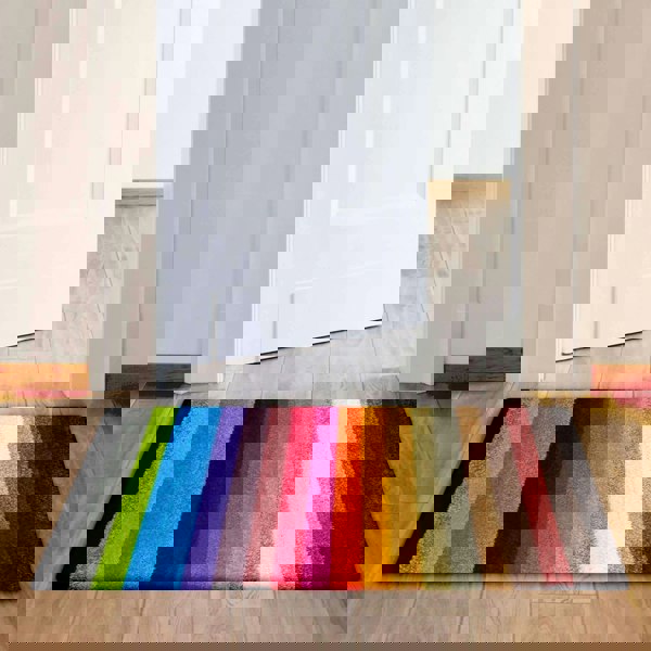 Machine Washable Stripe Design Mat Rug in Multicolour