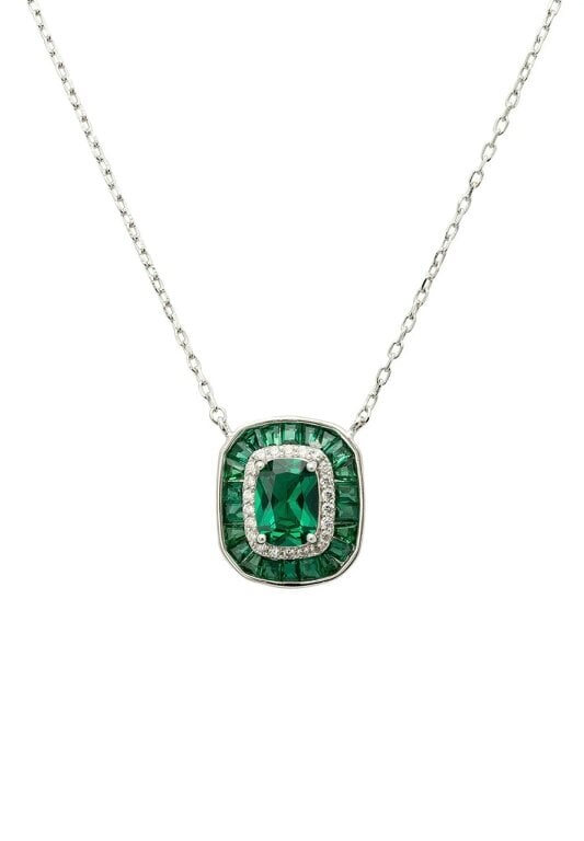 Latelita Great Gatsby Pendant Necklace Emerald Silver