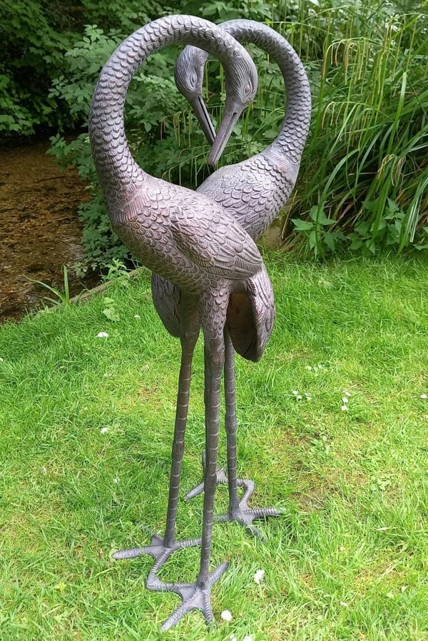 Inspirational Gifting Pair of Love Cranes Garden Ornaments Aluminium with Bronze Finish 1m tall