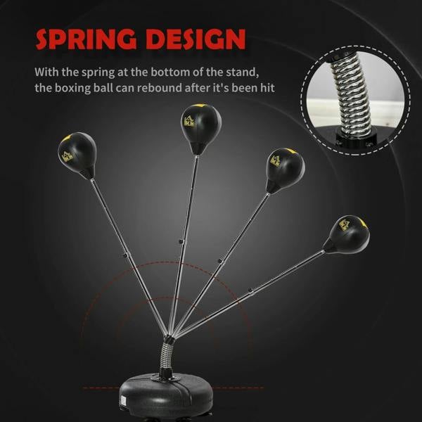 Black punching bag stand with spring at the base