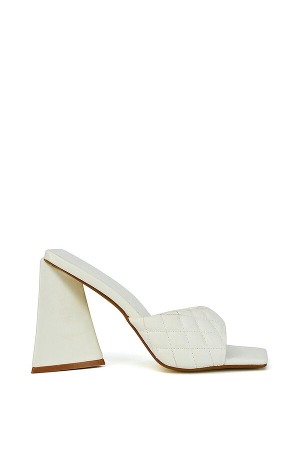 XY LONDON Quilted Square Toe Sculptured Flared High Heels