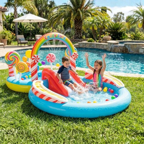 Intex Candy Zone Kids Inflatable Water Play Centre with Slide & Sprinkler