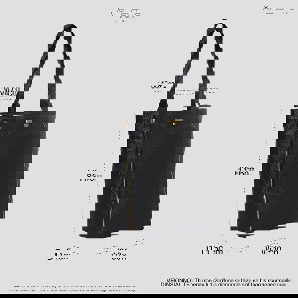 Assots London 'CORDER' Black Pebble Grain Real Leather Oversized Tote Bag